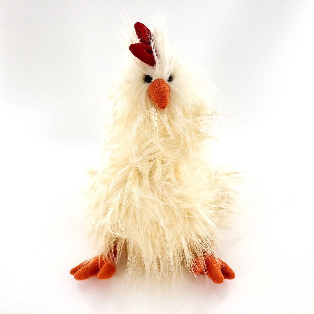 Jellycat Chelsea Chicken Rooster Plush Cream White Orange Feet Red Comb 12"